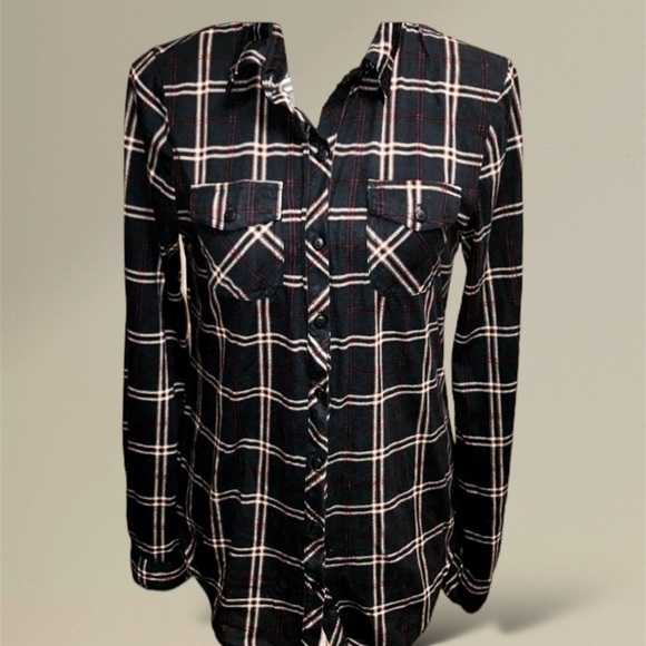 Passport by Buckle Blue Red & White Plaid Long Sleeve Button Up Shirt Sz Medium - Picture 3 of 7